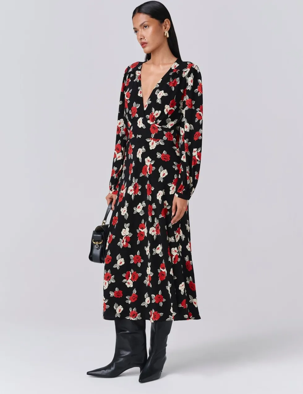 Crepe Floral Midi Tea Dress