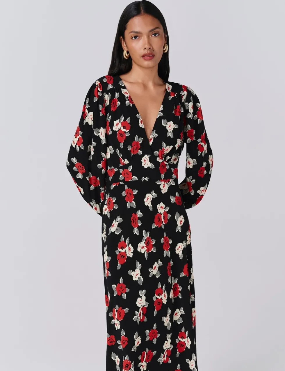 Crepe Floral Midi Tea Dress