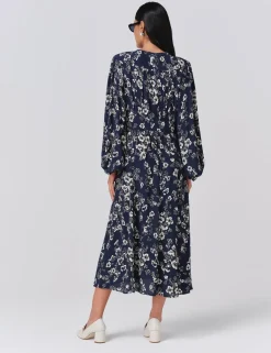 Crepe Floral V-Neck Midi Skater Dress