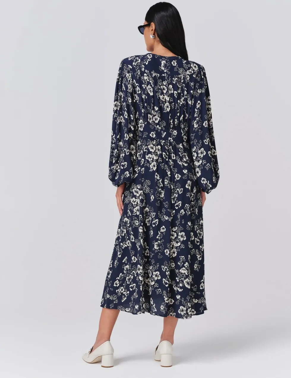 Crepe Floral V-Neck Midi Skater Dress