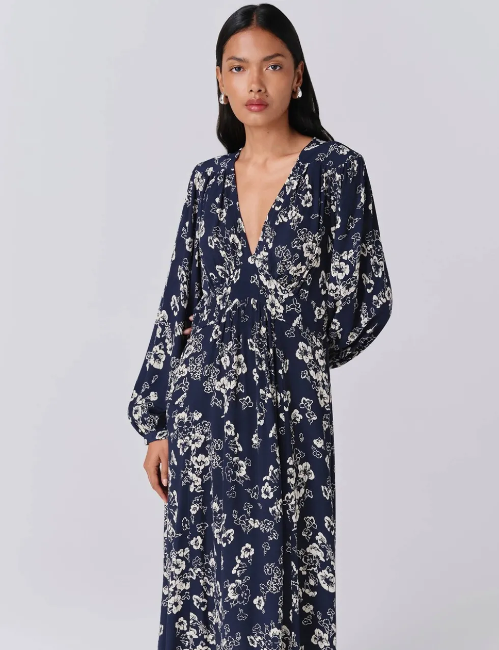 Crepe Floral V-Neck Midi Skater Dress