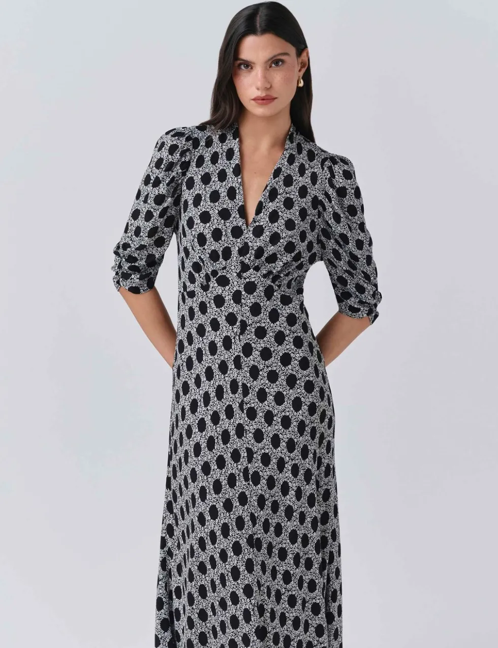 Crepe Floral V-Neck Midi Tea Dress