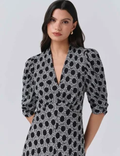 Crepe Floral V-Neck Midi Tea Dress