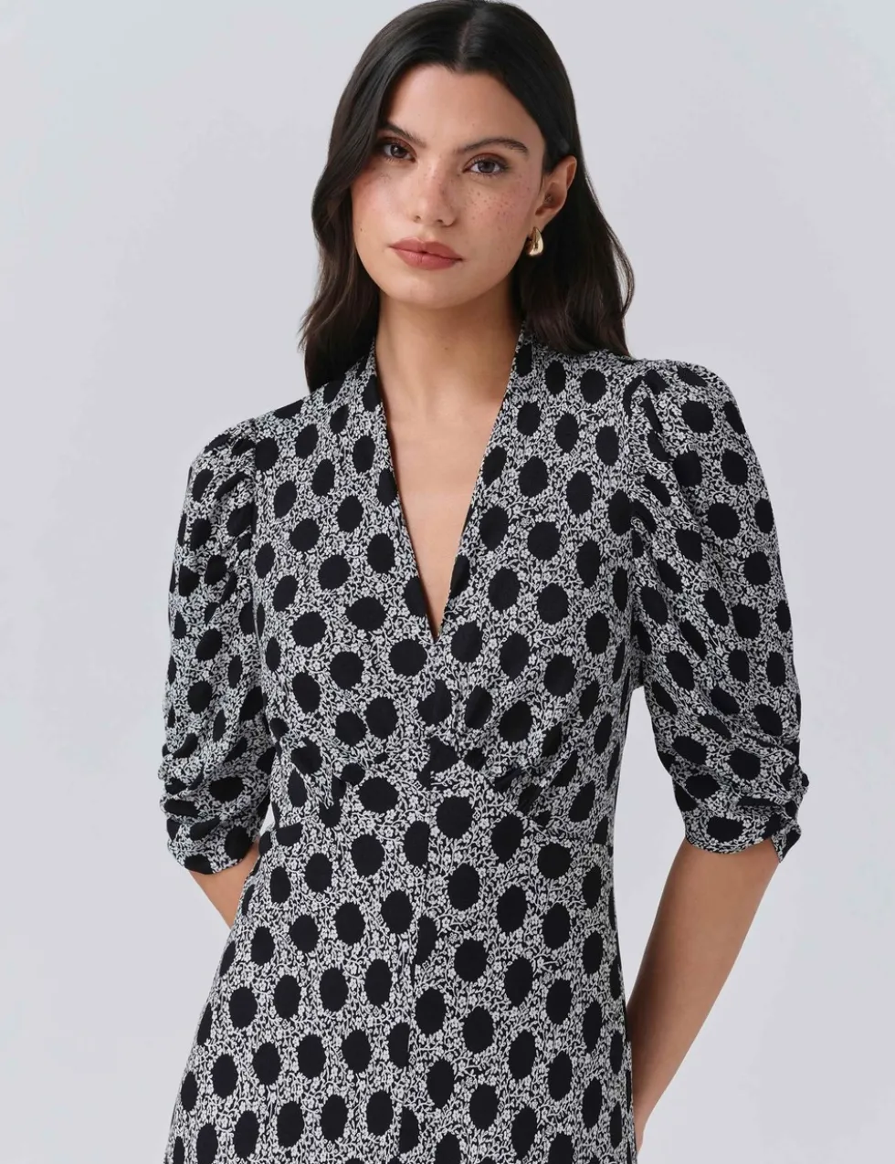 Crepe Floral V-Neck Midi Tea Dress