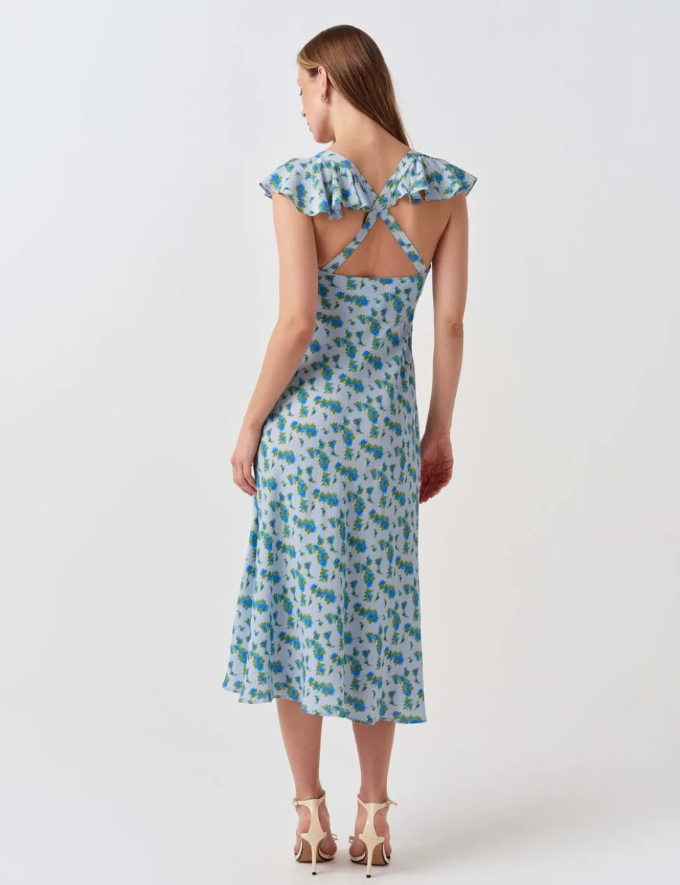 Crepe Floral V-Neck Midi Tea Dress