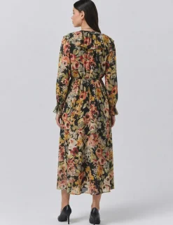 Crepe Floral V-Neck Midi Tea Dress