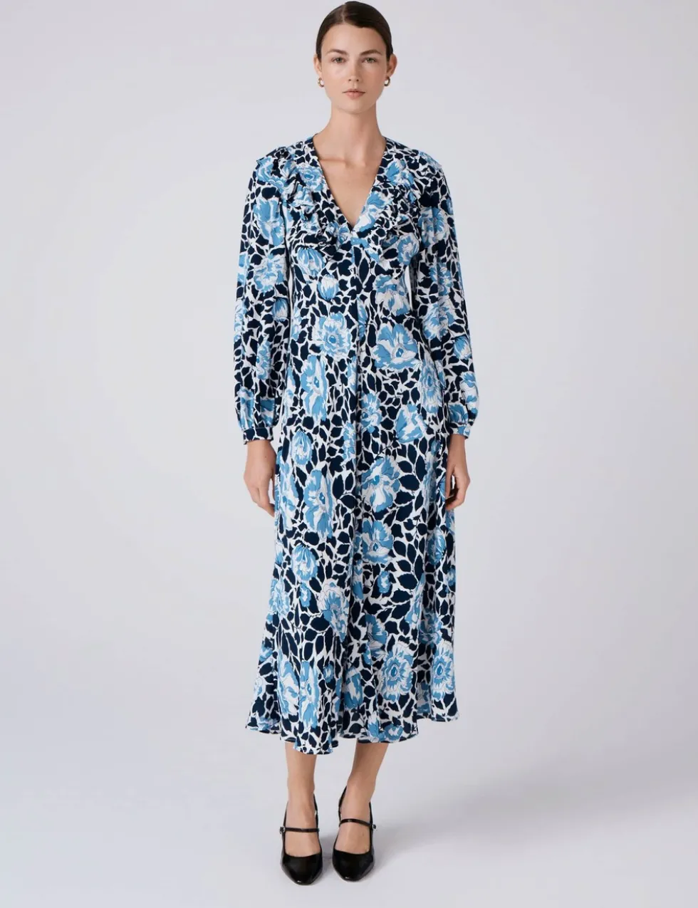 Crepe Floral V-Neck Midi Tiered Dress