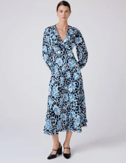 Crepe Floral V-Neck Midi Tiered Dress