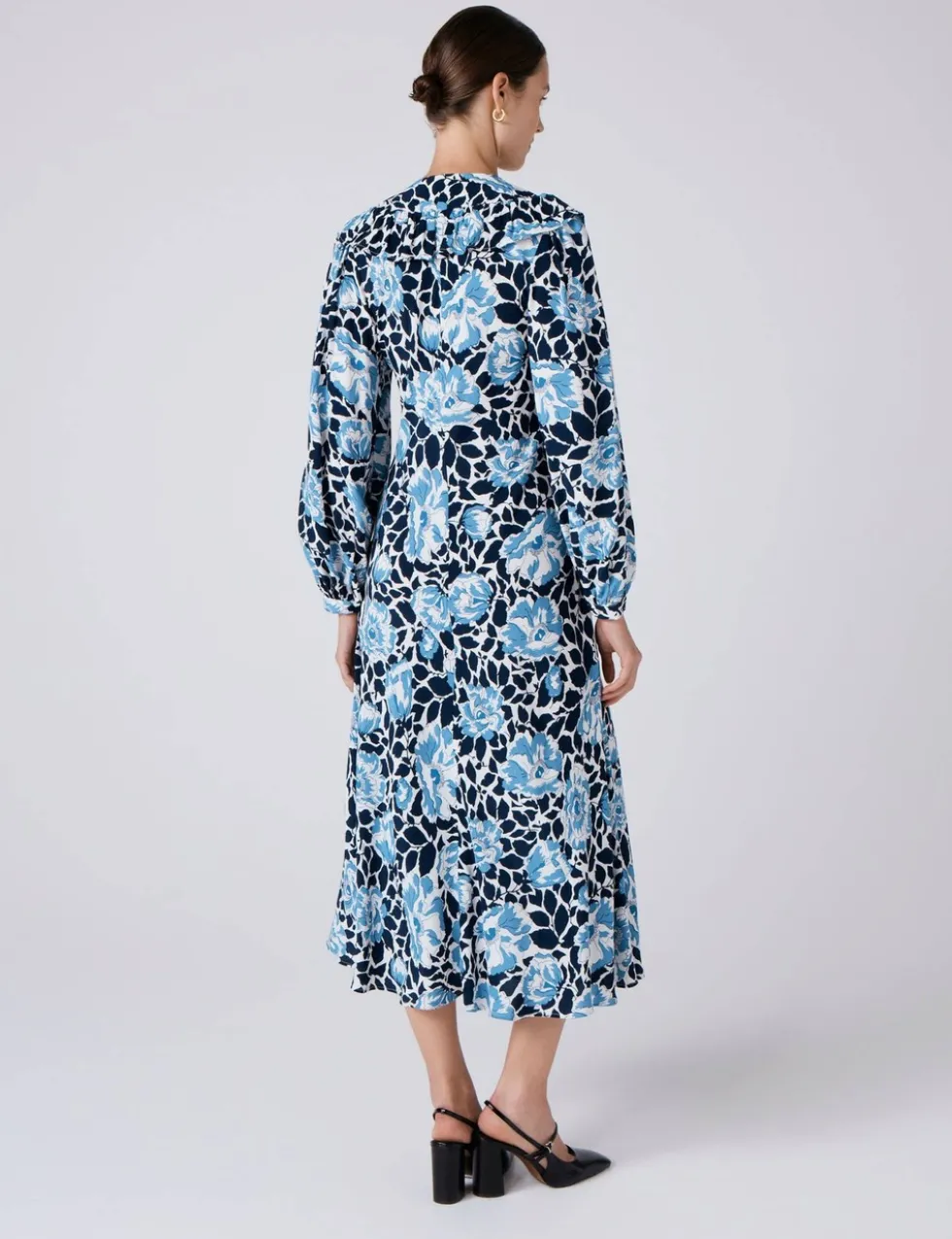 Crepe Floral V-Neck Midi Tiered Dress