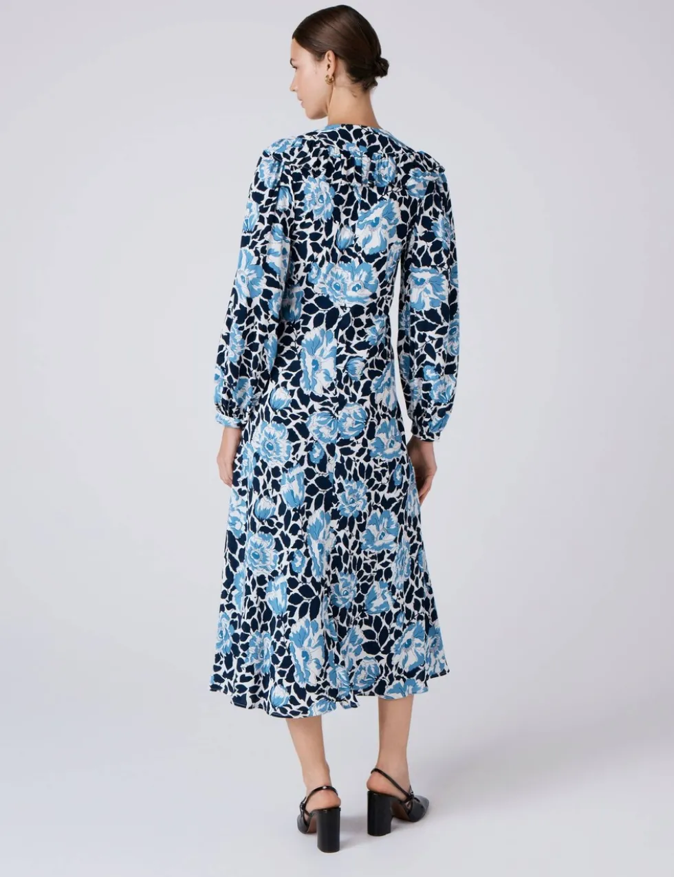Crepe Floral V-Neck Midi Tiered Dress