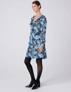 Crepe Floral V-Neck Mini Skater Dress