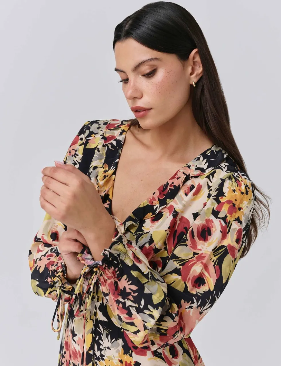 Crepe Floral V-Neck Mini Tea Dress