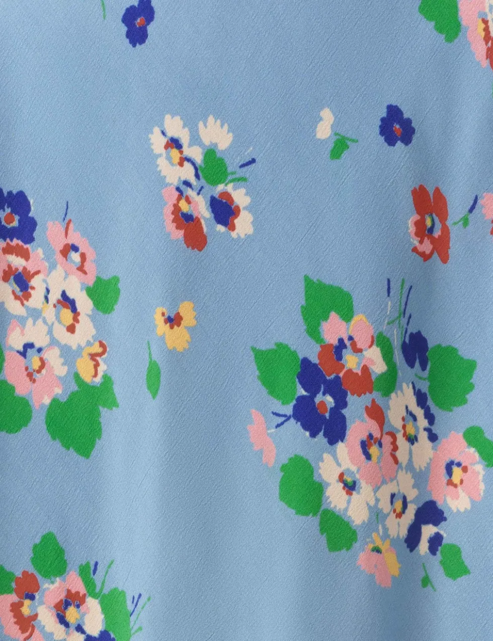 Crepe Floral V-Neck Pintuck Midi Tea Dress
