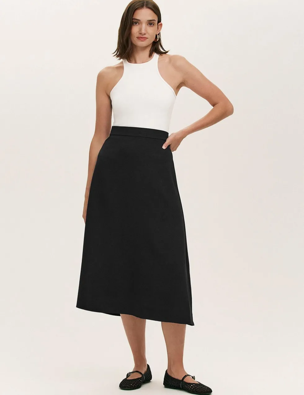 Crepe Midi A-Line Skirt