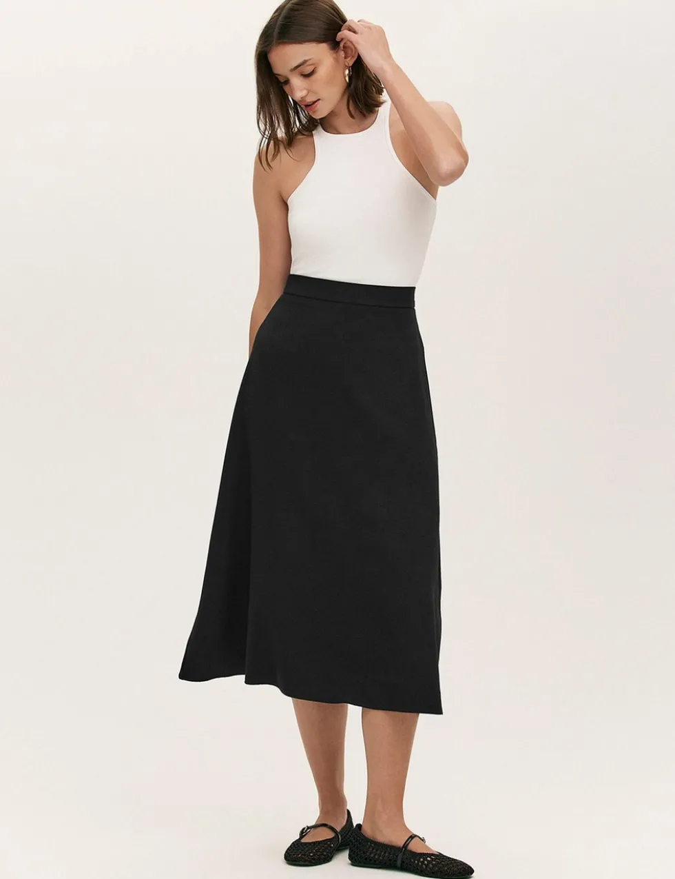 Crepe Midi A-Line Skirt