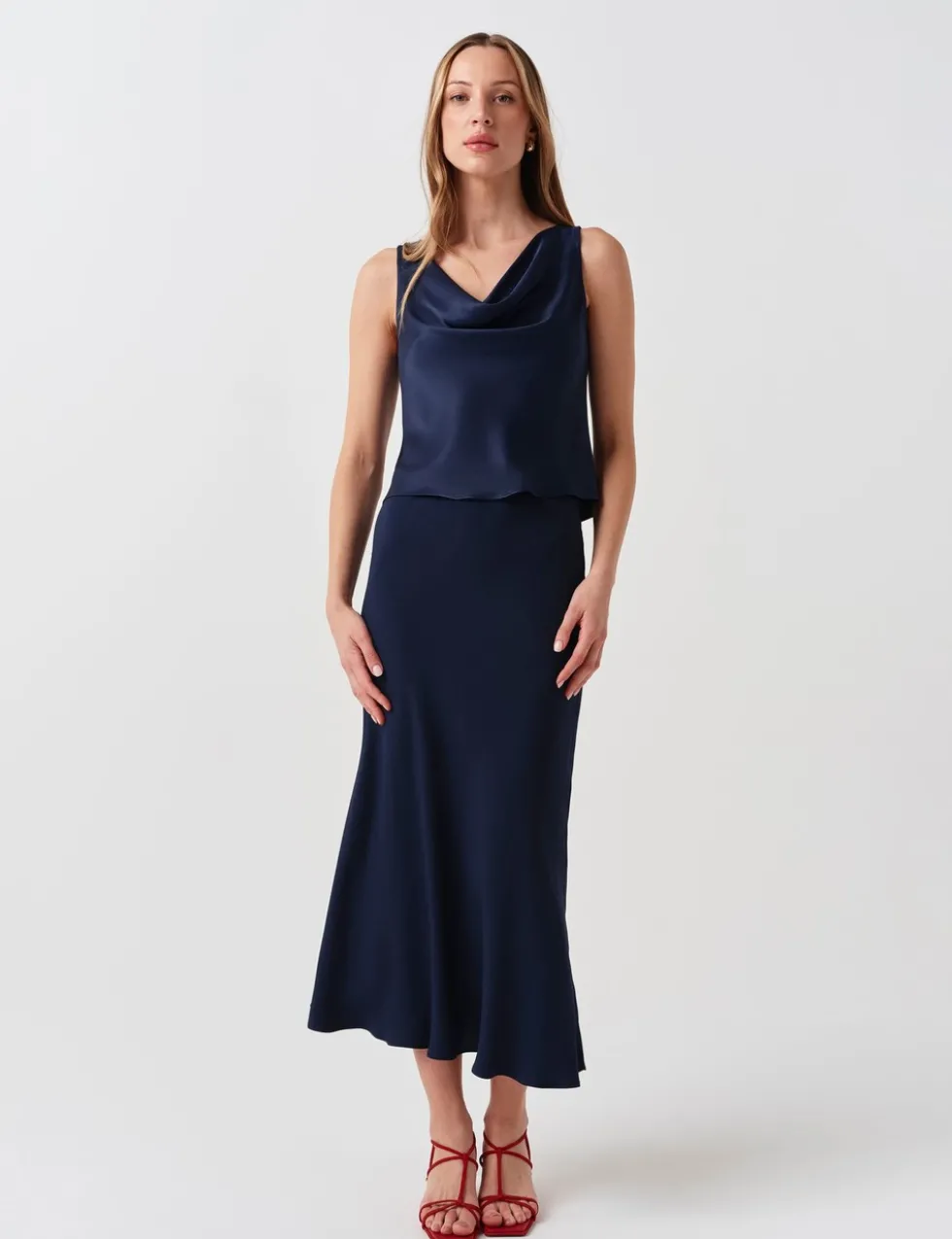 Crepe Midi Slip Skirt