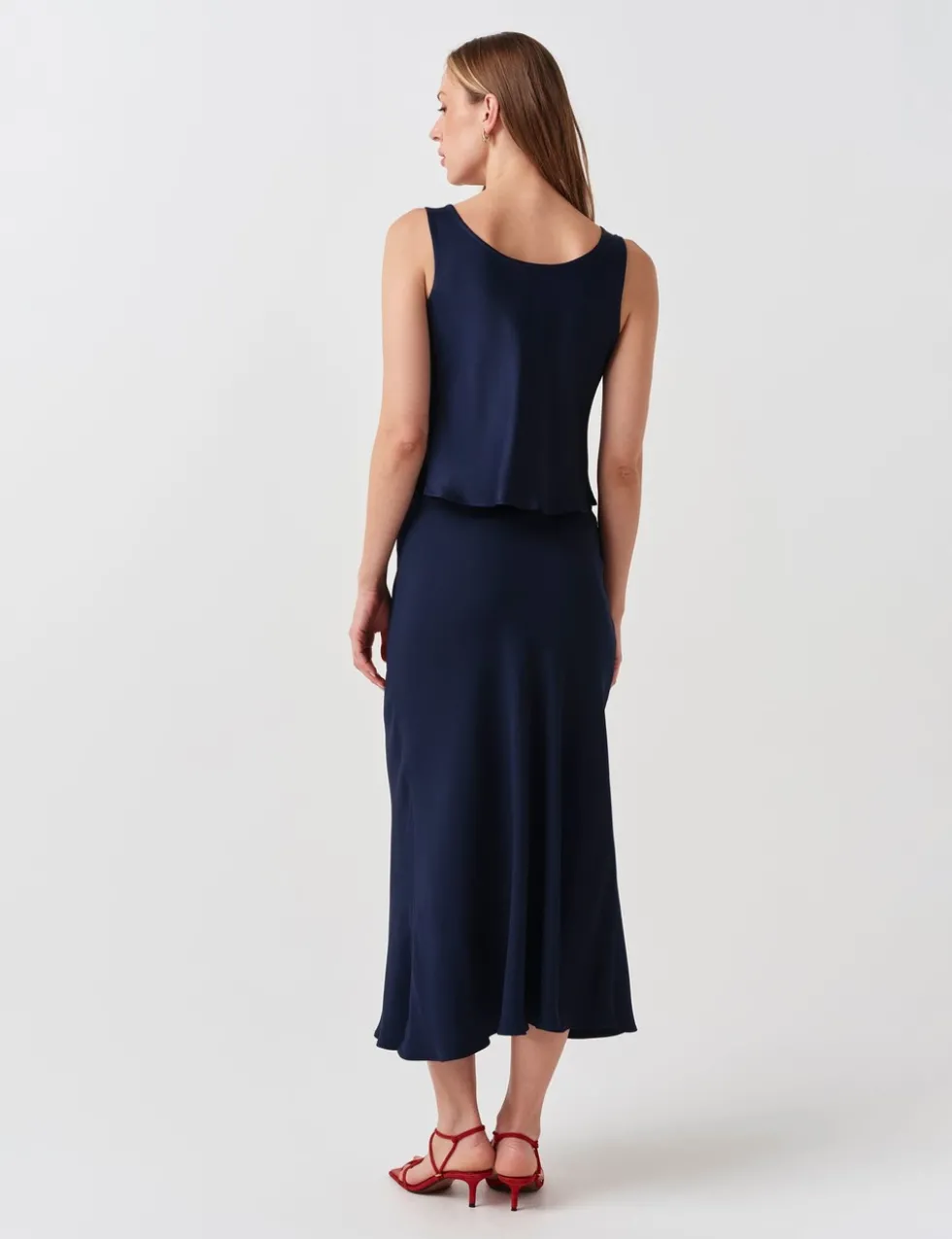 Crepe Midi Slip Skirt