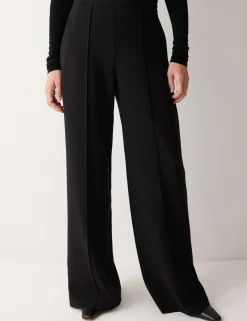 Crepe Pintuck Detail Wide Leg Trousers