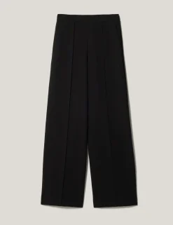 Crepe Pintuck Detail Wide Leg Trousers