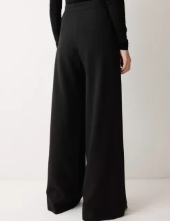 Crepe Pintuck Detail Wide Leg Trousers