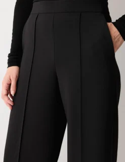 Crepe Pintuck Detail Wide Leg Trousers