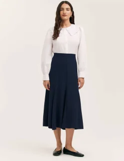 Crepe Pleated Midi Skirt