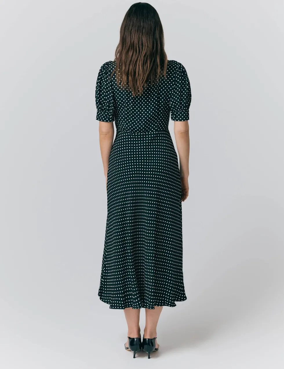 Crepe Polka Dot Midi Tea Dress