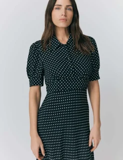 Crepe Polka Dot Midi Tea Dress