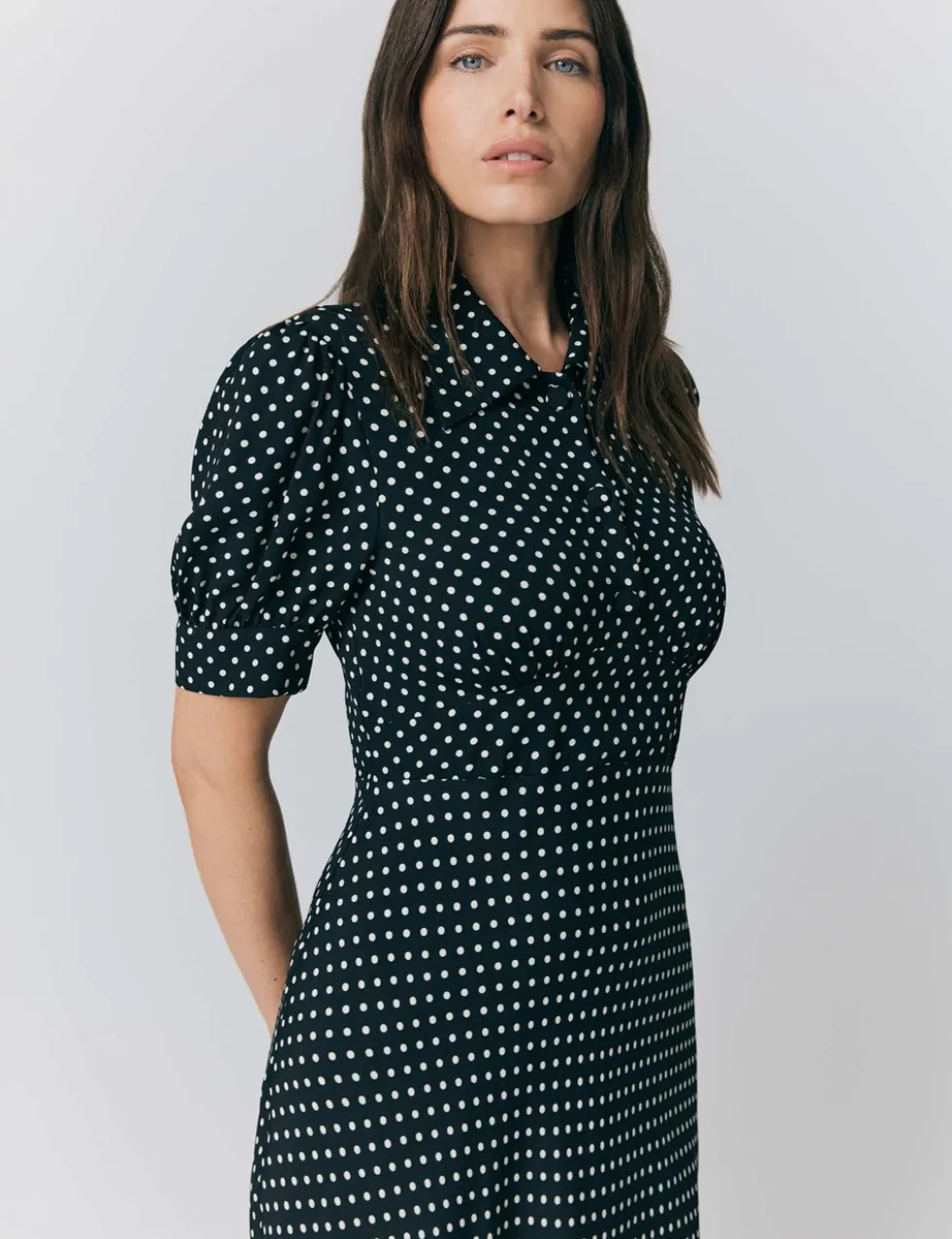Crepe Polka Dot Midi Tea Dress
