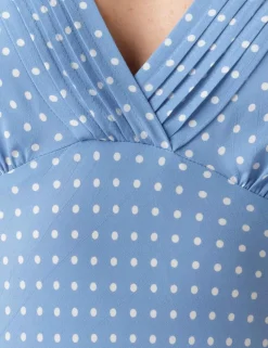 Crepe Polka Dot V-Neck Midi Tea Dress