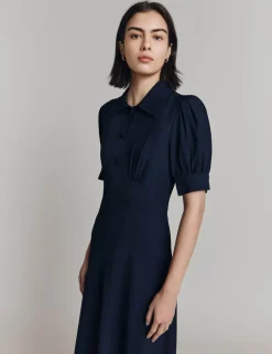 Crepe Puff Sleeve Midi Tea Dress