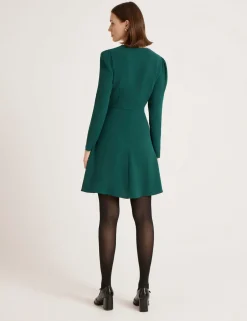 Crepe Round Neck Knee Length Waisted Dress