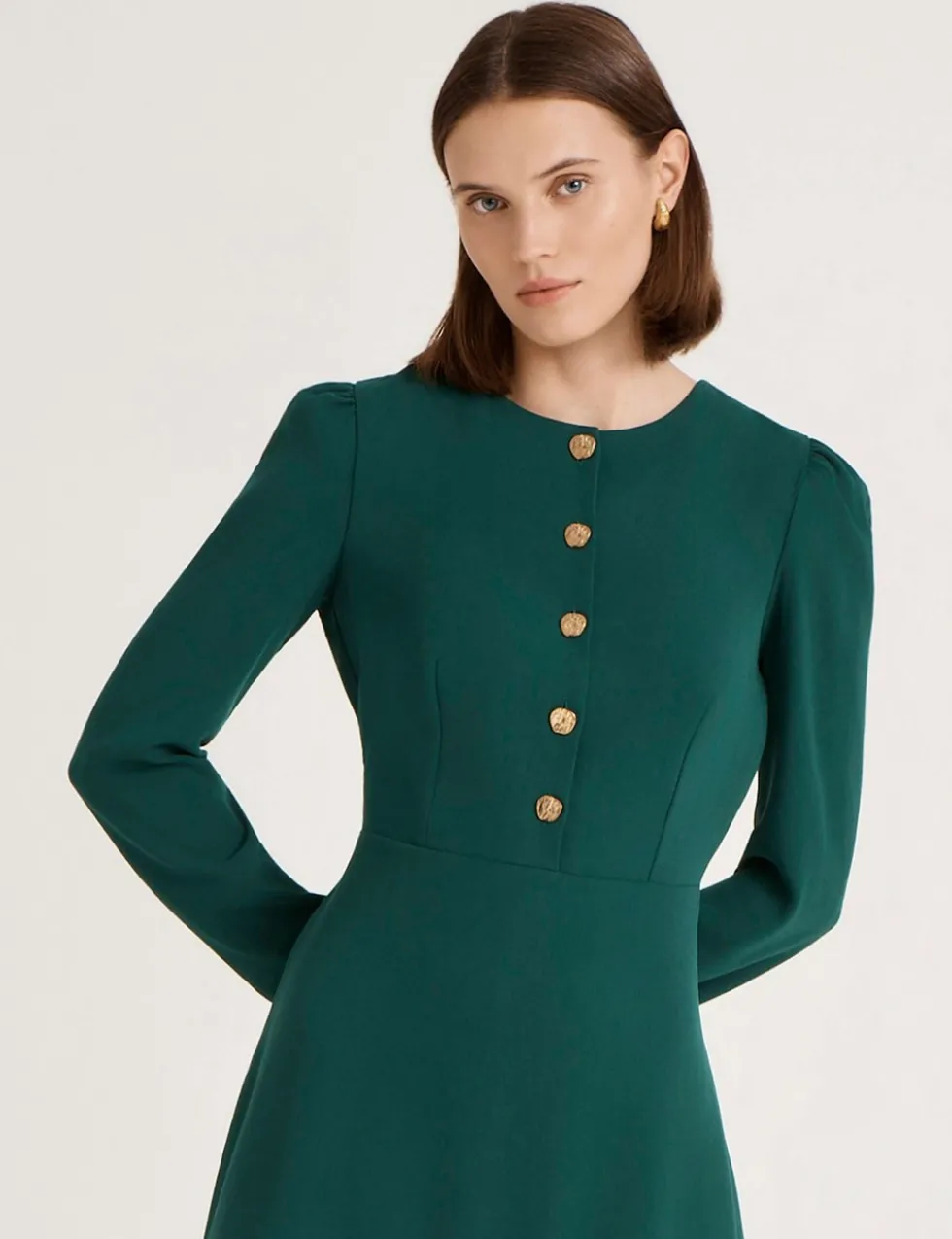 Crepe Round Neck Knee Length Waisted Dress
