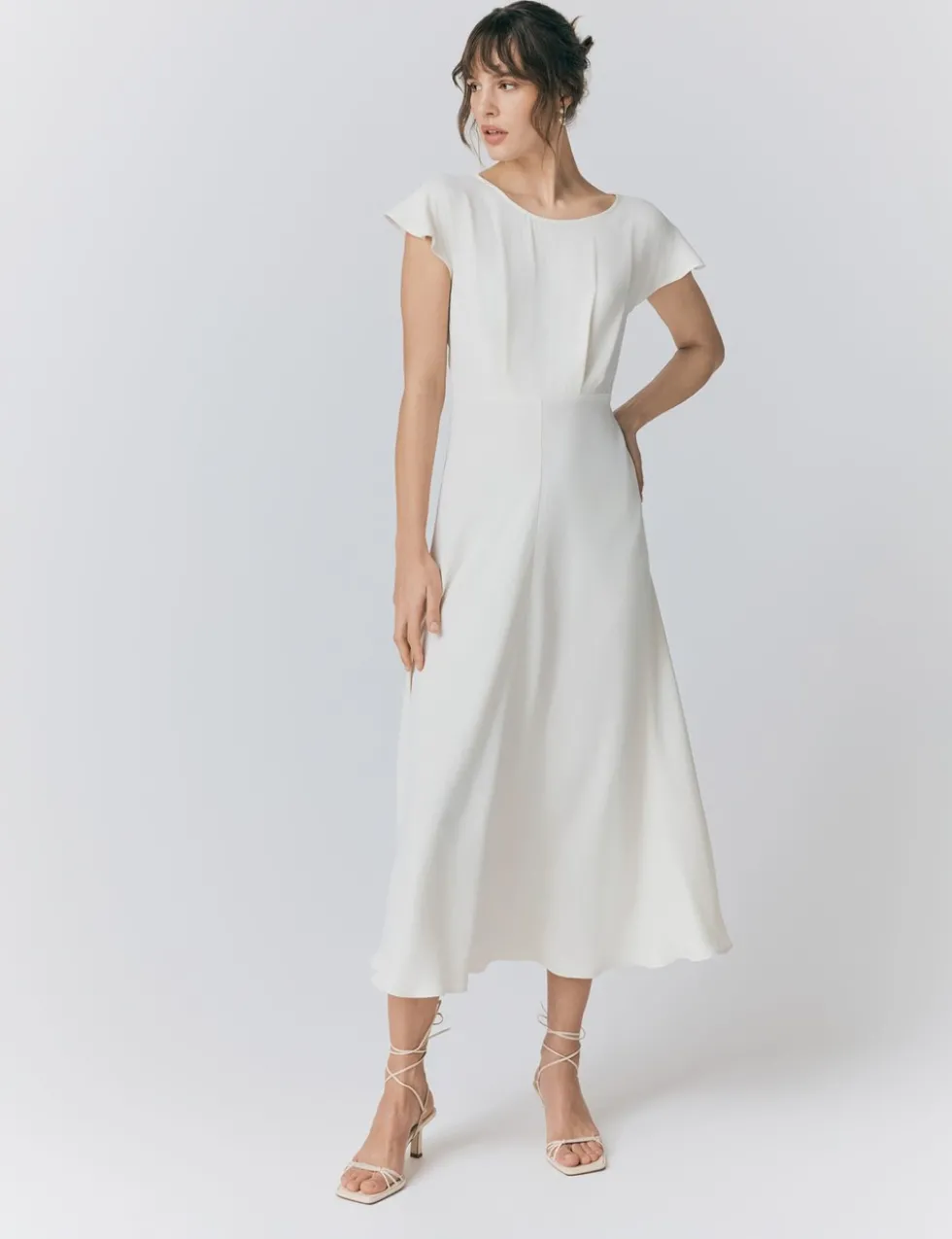 Crepe Round Neck Midi Skater Dress