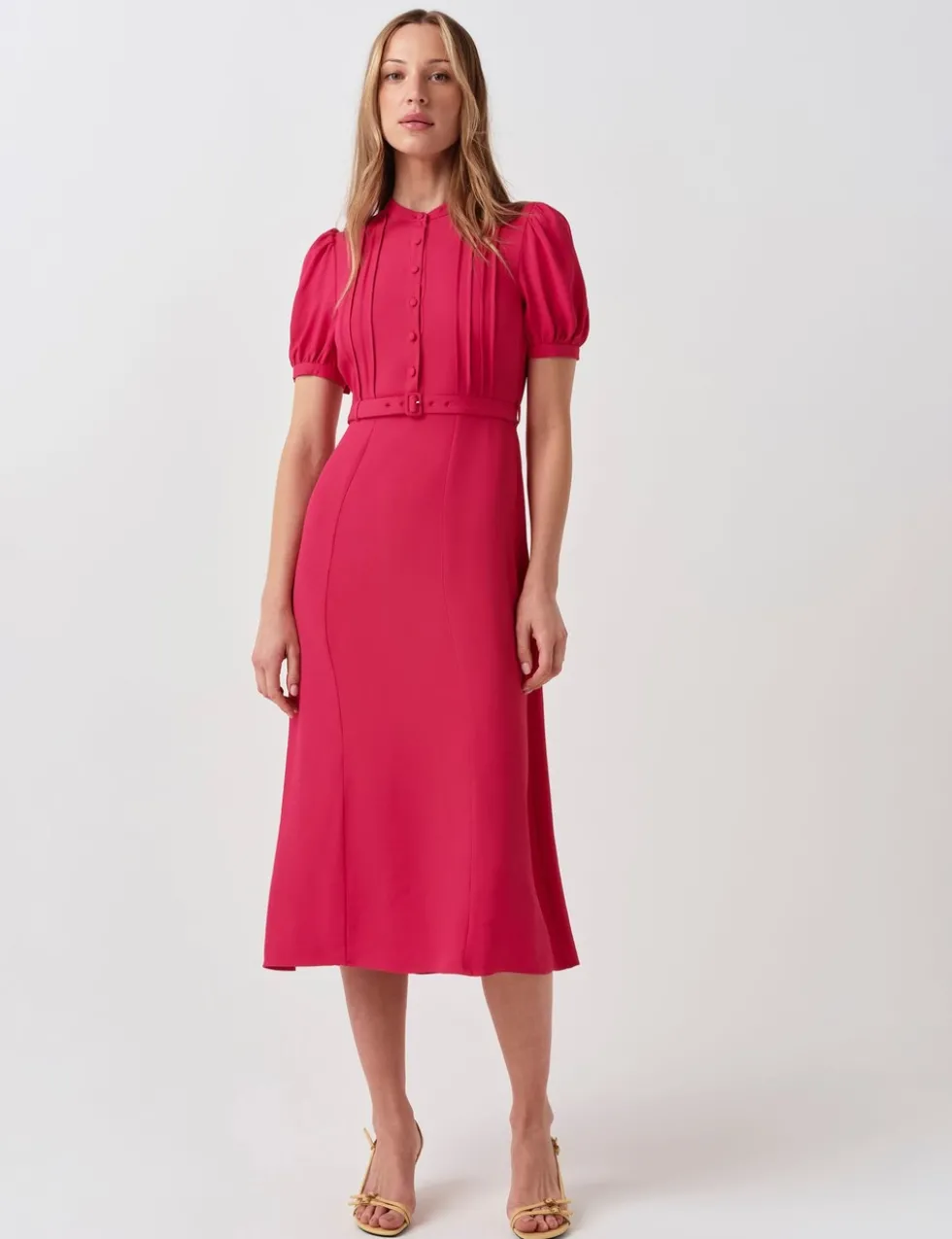Crepe Round Neck Midi Waisted Tea Dress