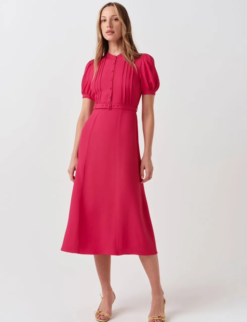 Crepe Round Neck Midi Waisted Tea Dress