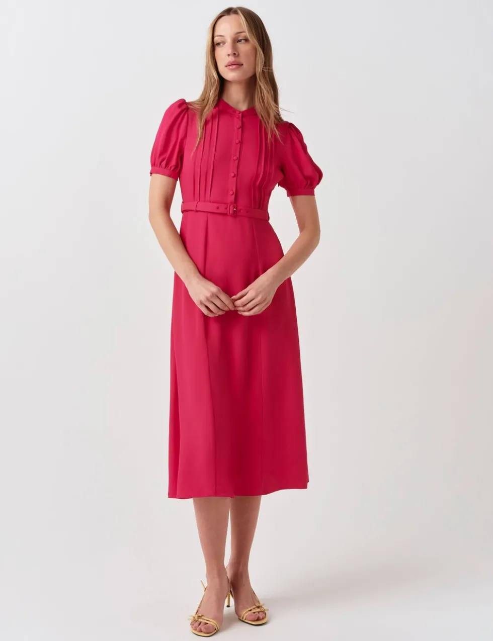 Crepe Round Neck Midi Waisted Tea Dress