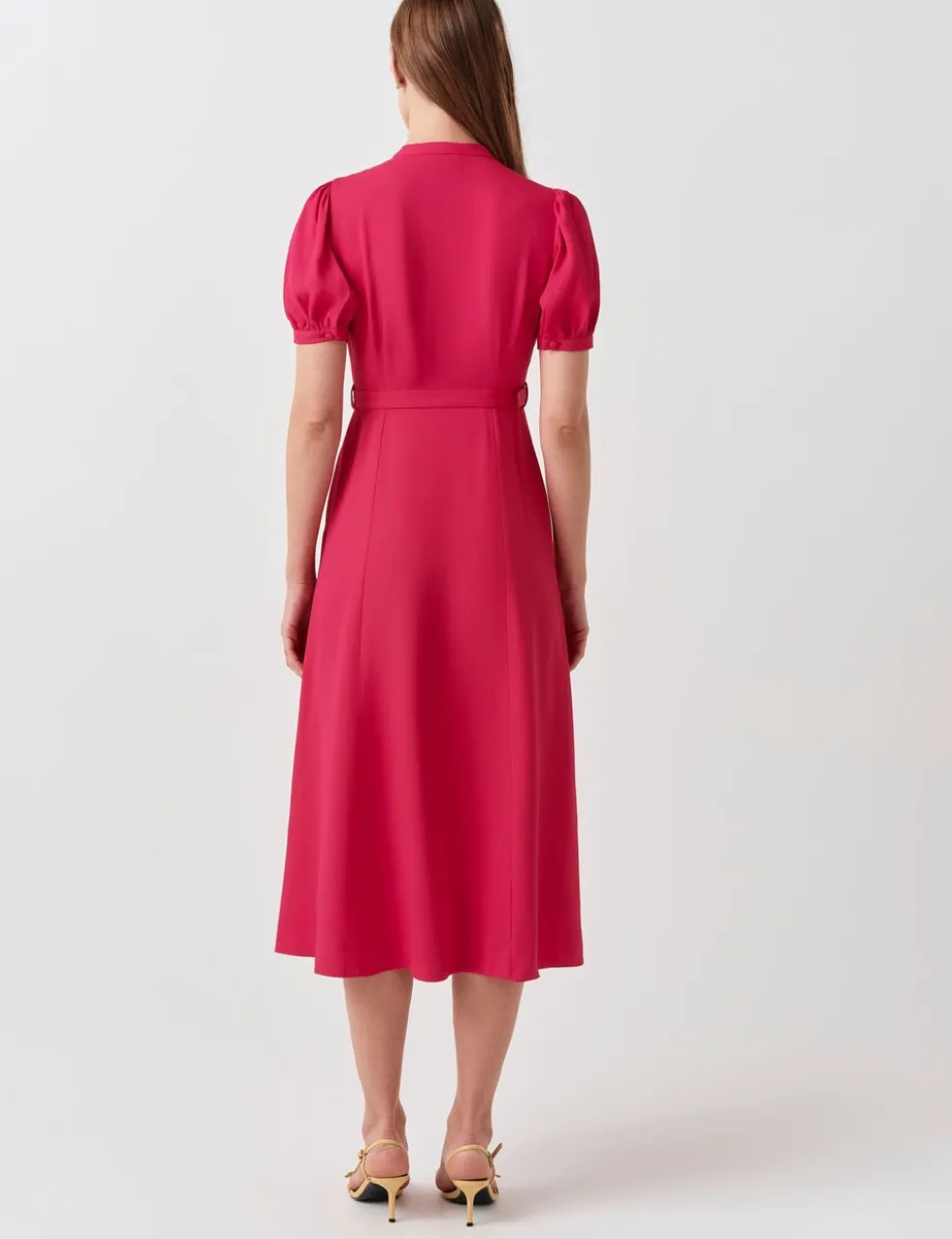 Crepe Round Neck Midi Waisted Tea Dress