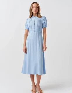 Crepe Round Neck Midi Waisted Tea Dress