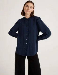 Crepe Round Neck Ruffle Blouse