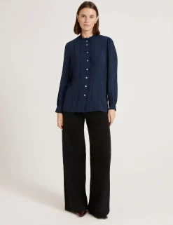 Crepe Round Neck Ruffle Blouse
