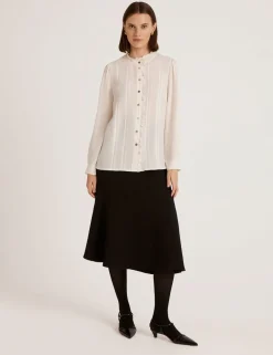 Crepe Round Neck Ruffle Blouse