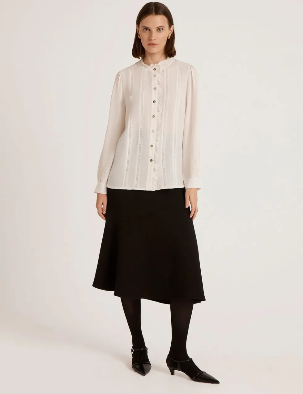 Crepe Round Neck Ruffle Blouse