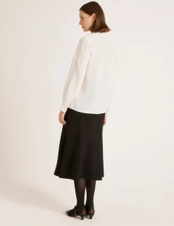 Crepe Round Neck Ruffle Blouse