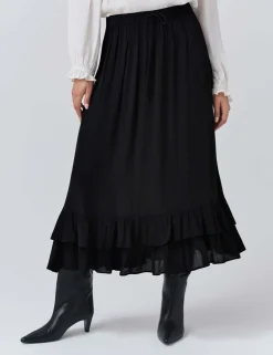 Crepe Ruffle Midi Tiered Skirt