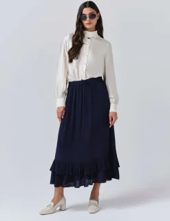 Crepe Ruffle Midi Tiered Skirt