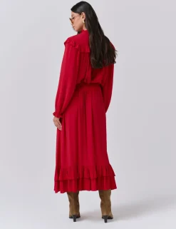 Crepe Ruffle Midi Tiered Skirt