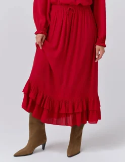 Crepe Ruffle Midi Tiered Skirt