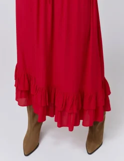Crepe Ruffle Midi Tiered Skirt
