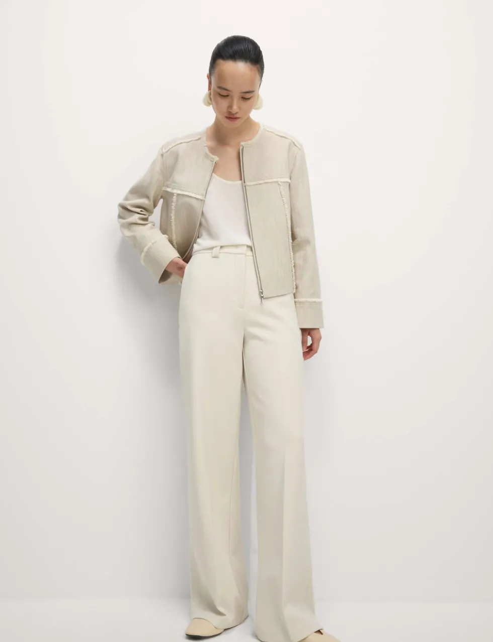 Crepe Tab Detail Wide Leg Trousers